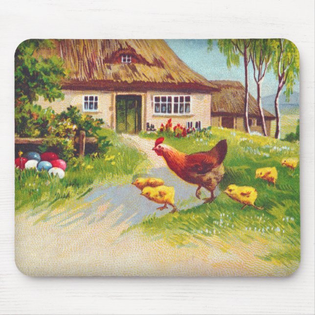 Hen, Chickens and Easter Eggs Mouse Pad (Front)