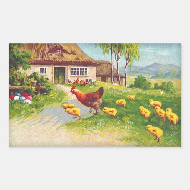 Hen, Chickens and Easter Eggs Sticker (Front)