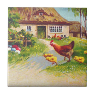 Hen, Chickens and Easter Eggs Tile