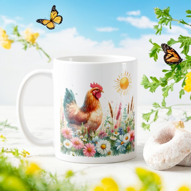 Hen d'aquarelle de printemps - Mug d'enfant (Créateur téléchargé)