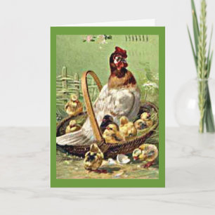 Hen et poules de Pâques vintages dans la carte de 