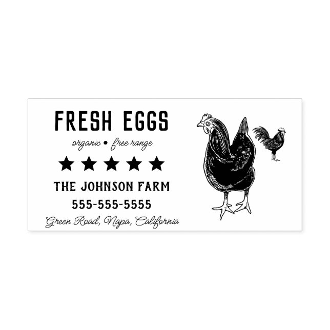 Hen Family Farm Fresh Eggs Address Rubber Stamp (Imprint)