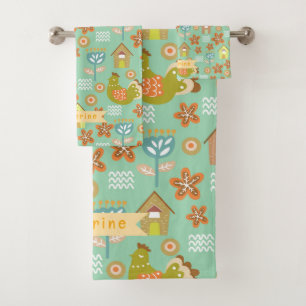 Hen House Country Scandinavian Teal Bath Towel Set