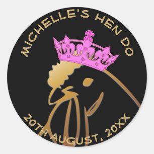 Hen in Pink Crown Bachelorette Party Custom Classic Round Sticker