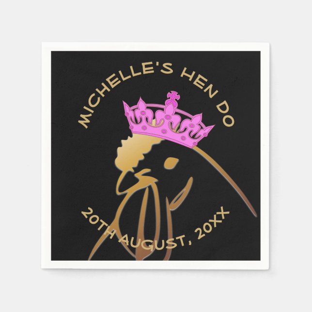 Hen in Pink Crown Bachelorette Party Napkin (Front)