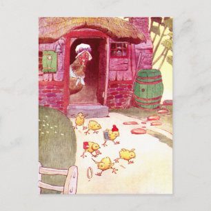 Hen in Pink House Watching Chicks Postcard
