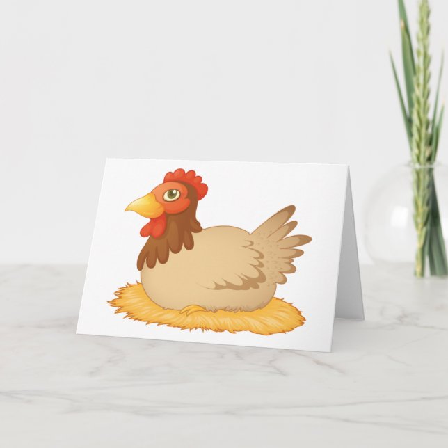 Hen Laying On A Nest Greeting Cards (Front)