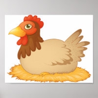 Hen Laying On A Nest Poster
