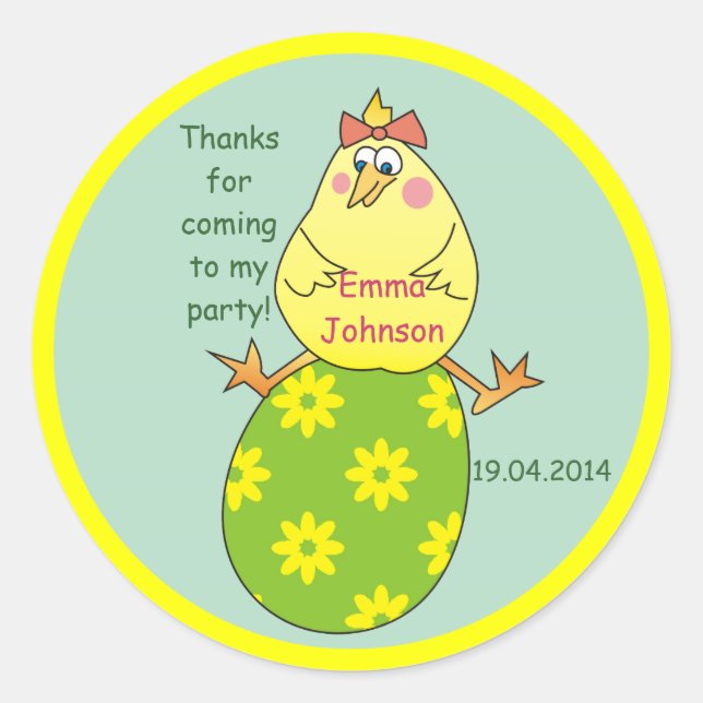 Hen on Egg Easter Party Thank You Stickers (Front)