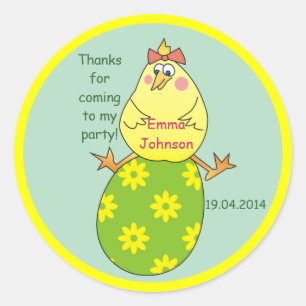 Hen on Egg Easter Party Thank You Stickers