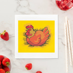 Hen on Nest Bright Farmyard Chicken Napkin