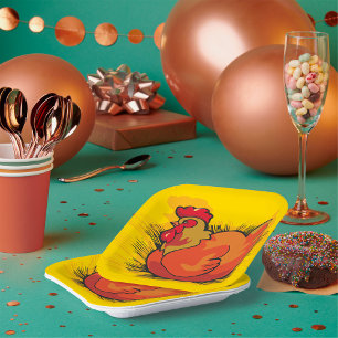 Hen on Nest Bright Farmyard Chicken Paper Plate
