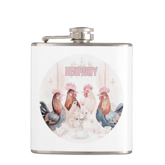Hen Party Design | Girly Pink Hens Bachelorette Hip Flask (Front)