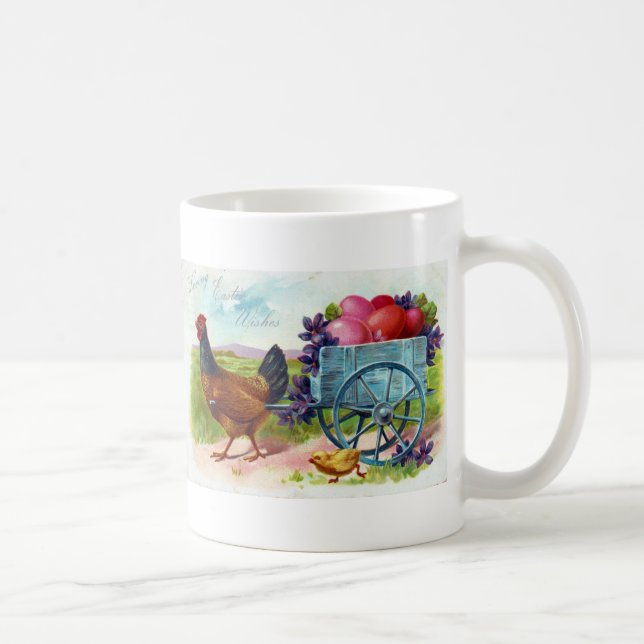 Hen pulling cart Easter Vintage Postcard Coffee Mug (Right)