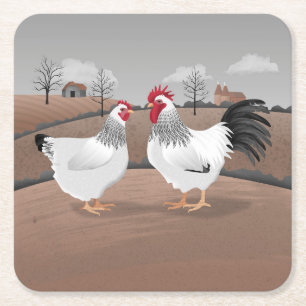 Hen & Rooster Square Paper Coaster