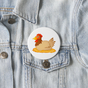 Hen Sitting on Nest Cute Farm Animal 3 Inch Round Button