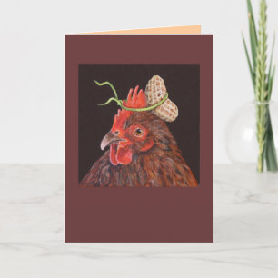 hen with peanut hat card