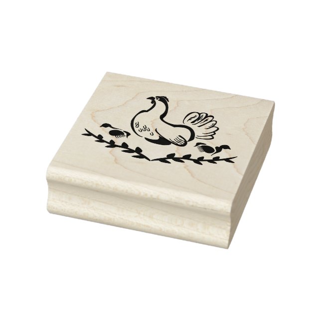 Hen with Yellow Chicks Line Art Rubber Stamp (Stamp)