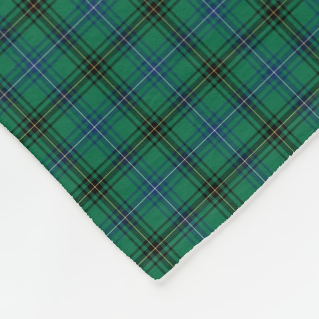 Henderson Clan Bright Green and Blue Tartan Fleece Blanket (Corner)