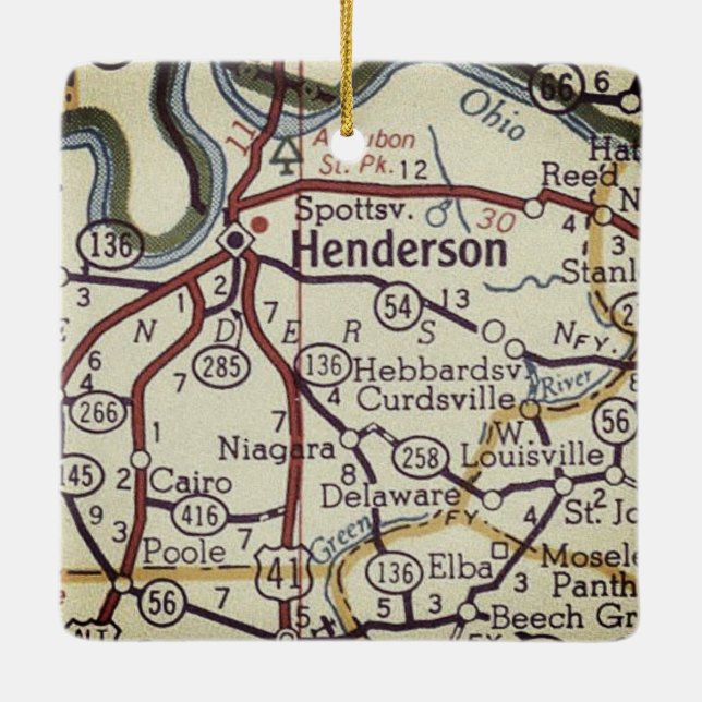 Henderson KY Vintage Map Ceramic Ornament (Back)