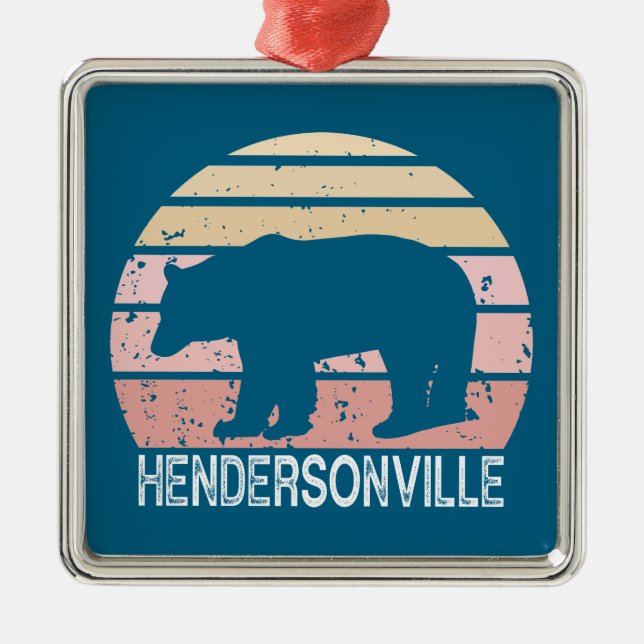 Hendersonville North Carolina Retro Bear Metal Ornament (Front)
