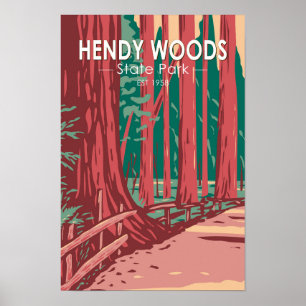 Hendy Woods State Park California Badge Vintage Poster