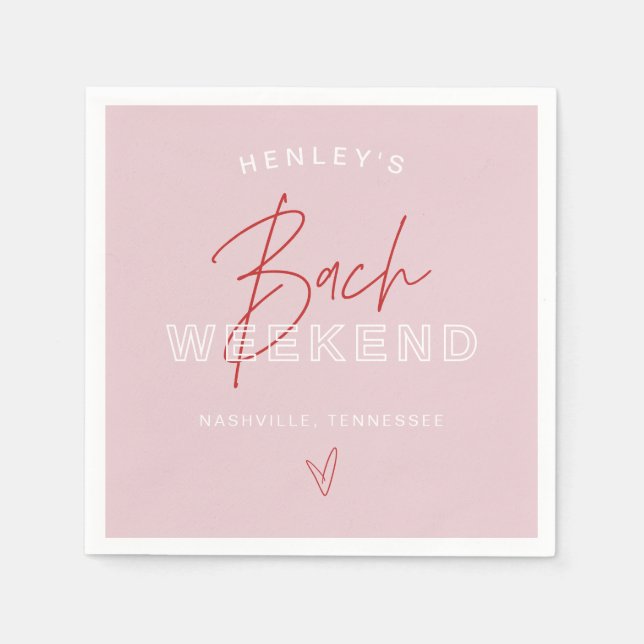 HENLEY Modern Pink Red Retro Bachelorette Napkin (Front)