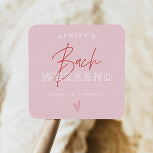HENLEY Modern Pink Red Retro Bachelorette Square Sticker