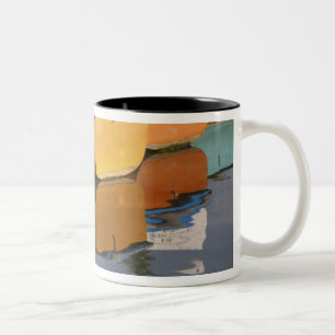 Henley-on-Thames row boats on the Thames River, Two-Tone Coffee Mug