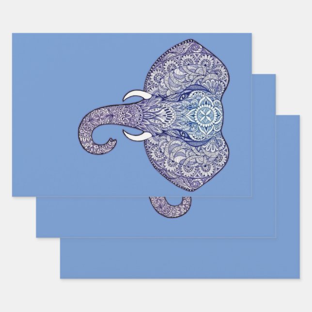 Henna Elephant Art  Wrapping Paper Sheet (Set)