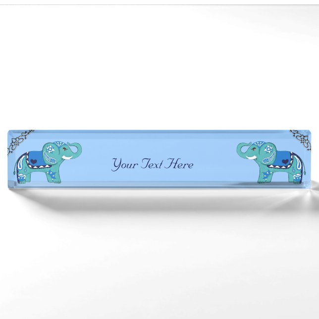 Henna Elephant (Blue/Light Blue) Nameplate (Front)