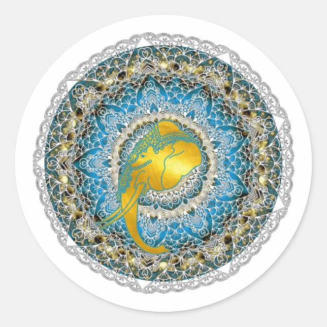 Henna Elephant Mandala Ganesha Mindfulness Gifts Classic Round Sticker (Front)
