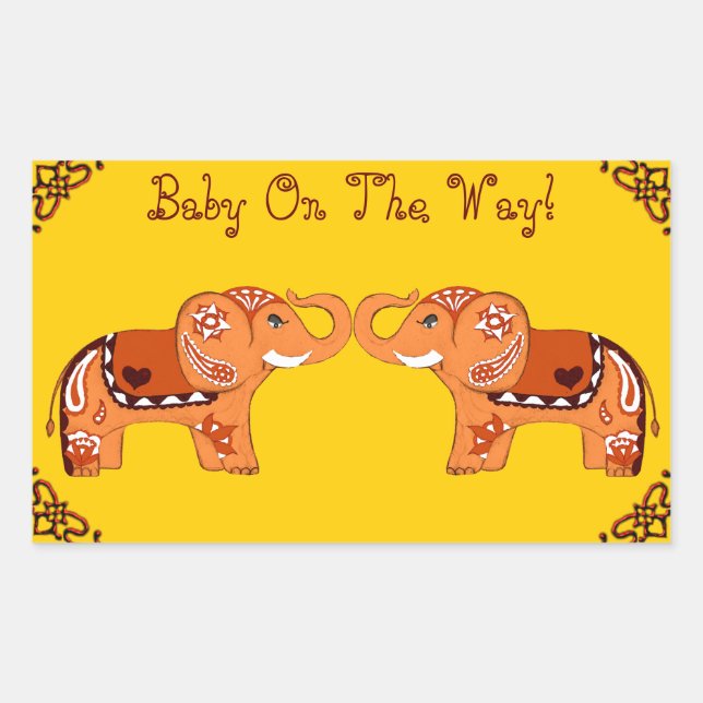 Henna Elephant (Orange/Red) (Baby Shower) Sticker (Front)