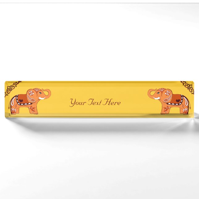 Henna Elephant (Orange/Red) Nameplate (Front)