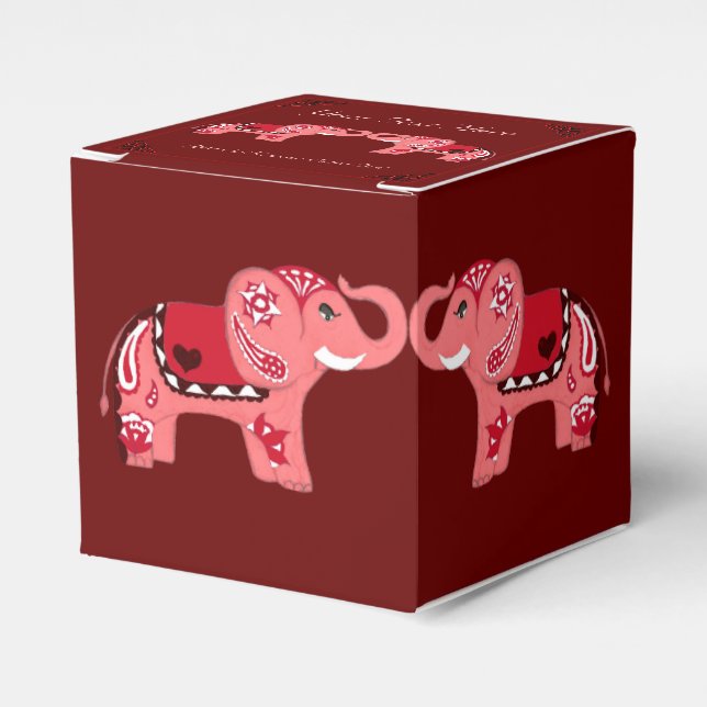 Henna Elephant (Red/Pink) Favor Box (Front Side)