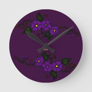 Henna Flower (Purple) Round Clock