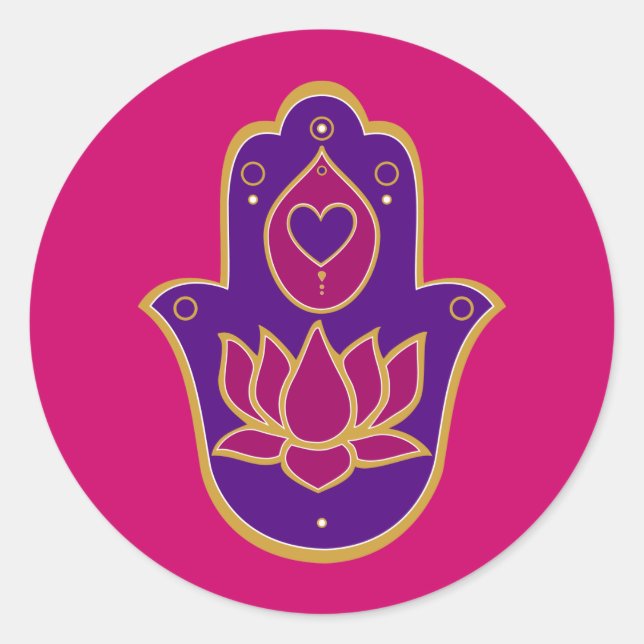 Henna Hamsa Lotus Pink Classic Round Sticker (Front)