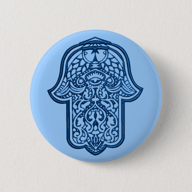 Henna Hand of Hamsa (Blue) 2 Inch Round Button (Front)
