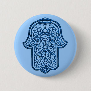 Henna Hand of Hamsa (Blue) 2 Inch Round Button
