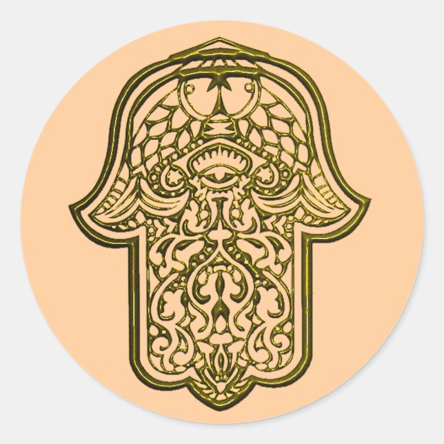Henna Hand of Hamsa (Golden) Classic Round Sticker (Front)