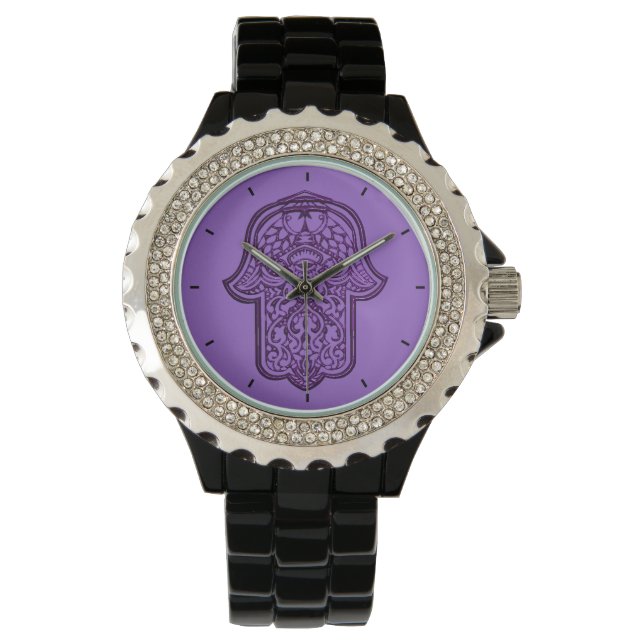 Henna Hand of Hamsa (Purple) Watch (Front)