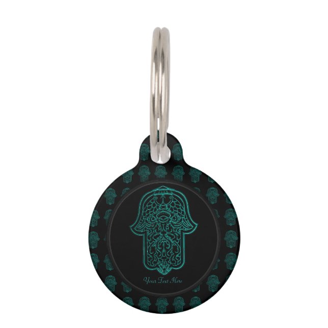 Henna Hand of Hamsa (Teal) Pet Tag (Front)