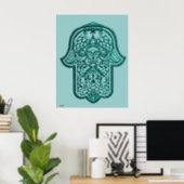 Henna Hand of Hamsa (Teal) Poster (Home Office)