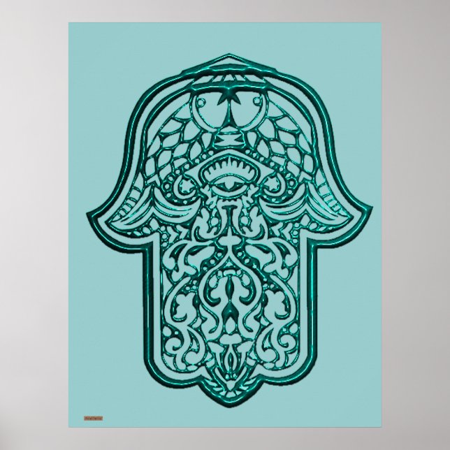 Henna Hand of Hamsa (Teal) Poster (Front)