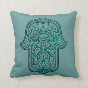 Henna Hand of Hamsa (Teal) Throw Pillow