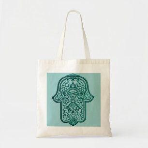 Henna Hand of Hamsa (Teal) Tote Bag