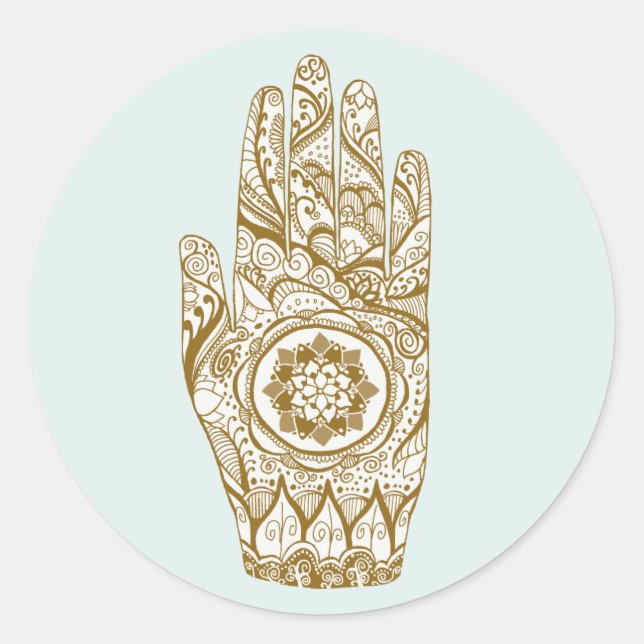Henna Hand Tattoo With Lotus Flower Classic Round Sticker (Front)