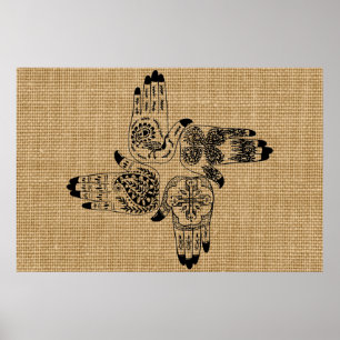 Henna Hands 4 Square Paisley Tattoo Vintage Poster
