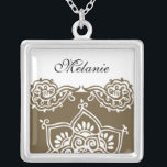 Henna Monogram Silver Necklace<br><div class="desc">Beautiful Henna Design Sterling Silver Necklace. Great as a wedding favour, wedding gift, birthday gift or holiday gift. Change the name, add a monogram or have not name at all. You can change text/colour of your name.</div>