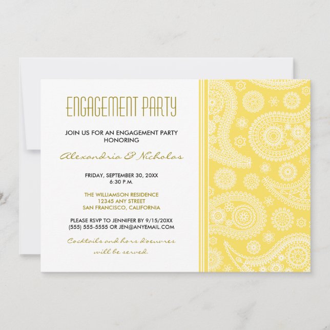 Henna Paisley Engagement Party Invitation (lemon) (Front)